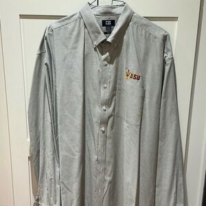 Cutter & Buck Gray Striped Dress Shirt with ASU logo.